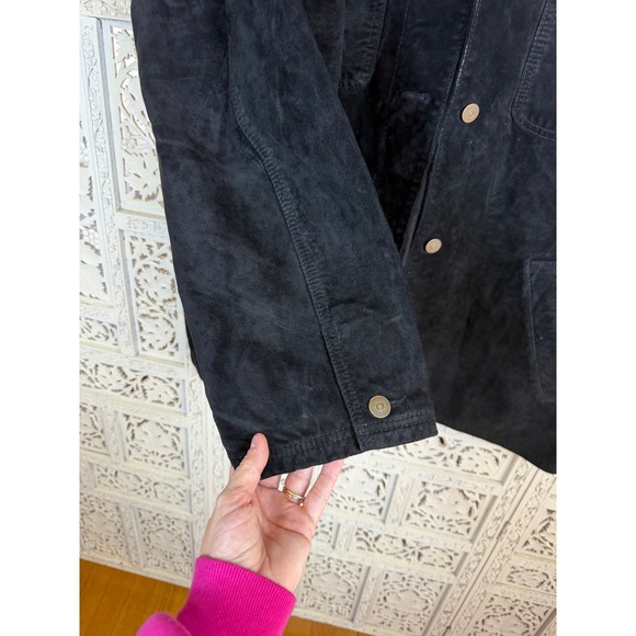 NEW Vtg Eddie Bauer Black Suede Leather Jacket Womens M Fits Larger Grunge Retro - Picture 8 of 8